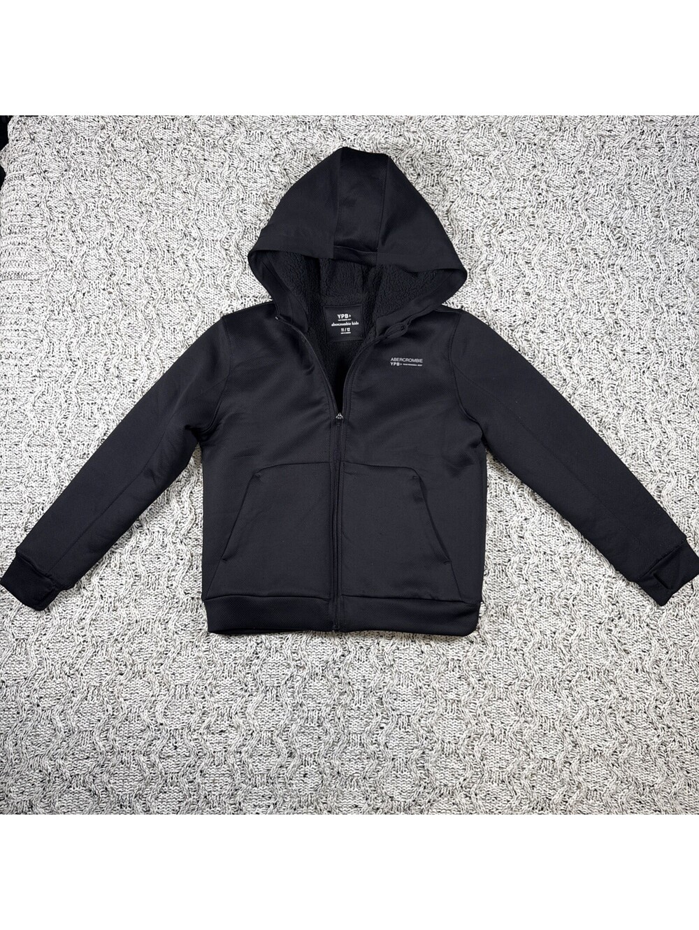 Abercrombie Kids Boys Black Full Zip Hooded Hoodie Pockets Logo Size 11/12
